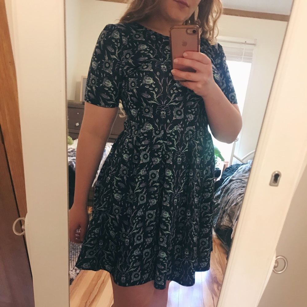 Blue Floral Fit and Flare Dress